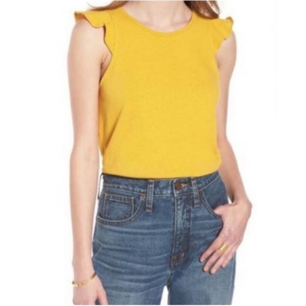 Madewell Yellow Ruffle Sleeve Tank Top